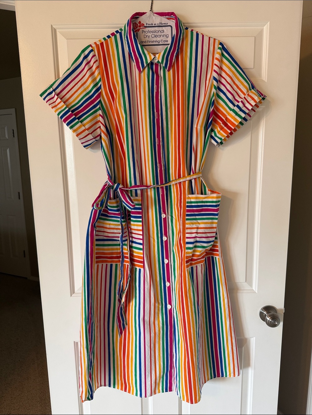 Christopher John Rogers for Target Rainbow Stripe Button-Front Shirt Dress 16/18